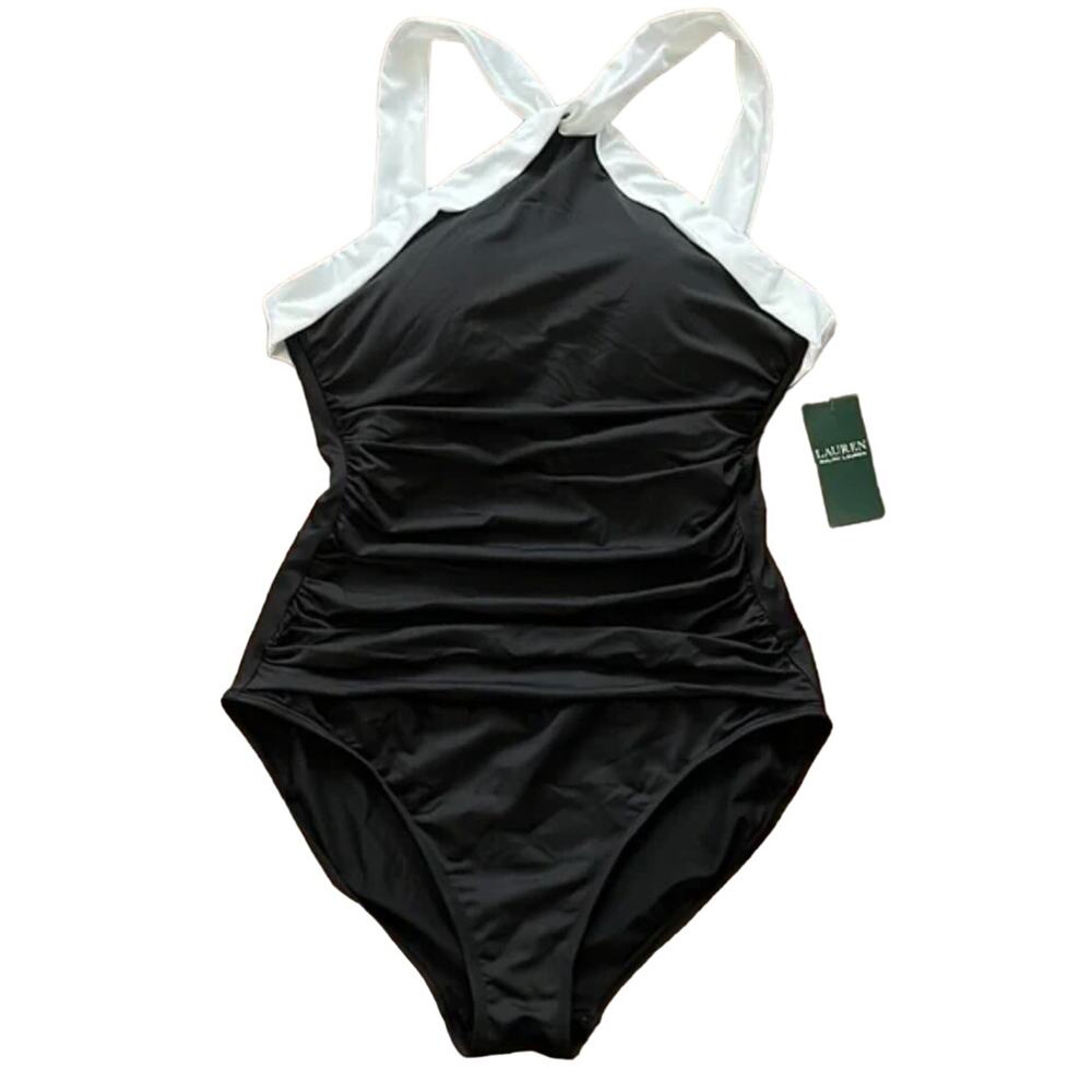 Ralph Lauren Convertible Beach High Neck One Piece Swimsuit NWOT 14
